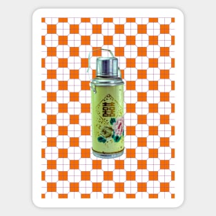 Vintage Thermos Green with Orange Tile Pattern - Retro Hong Kong Sticker